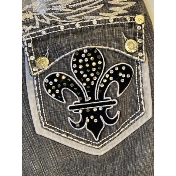 Victorious Mens Denim Jeans 36×32 Black Decorated Pockets Silver And Black Y2K - Picture 4 of 11